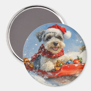 Schnauzer Dog in Sledge Let It Snow Christmas Magneet