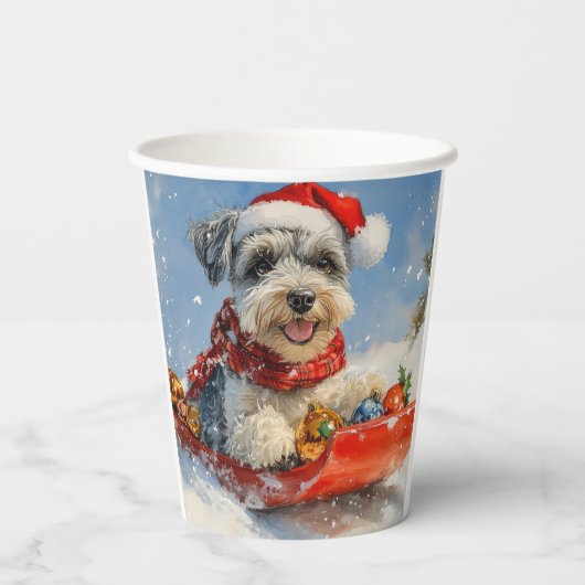 Schnauzer Dog in Sledge Let It Snow Christmas Papieren Bekers (Achterkant)