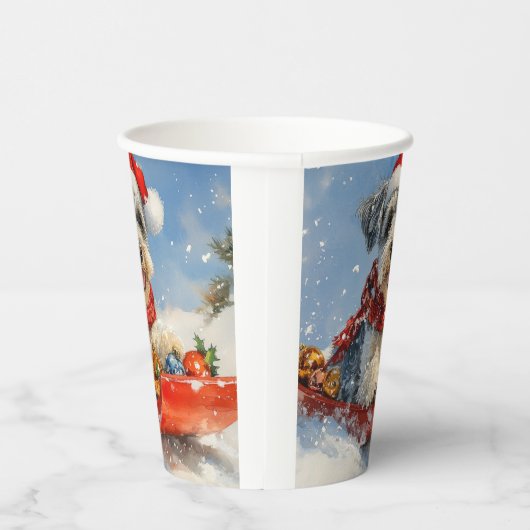 Schnauzer Dog in Sledge Let It Snow Christmas Papieren Bekers (Rechts)