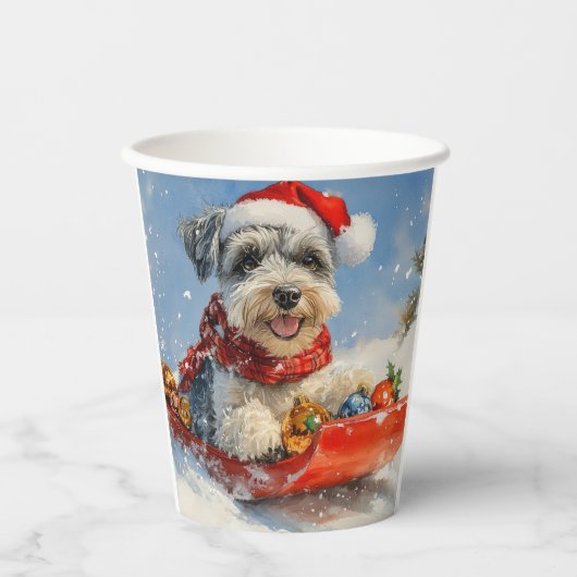 Schnauzer Dog in Sledge Let It Snow Christmas Papieren Bekers (Voorkant)