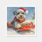 Schnauzer Dog in Sledge Let It Snow Christmas Servet (Voorkant)