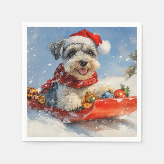 Schnauzer Dog in Sledge Let It Snow Christmas Servet (Voorkant)