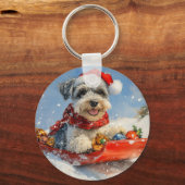 Schnauzer Dog in Sledge Let It Snow Christmas Sleutelhanger (Achterkant)