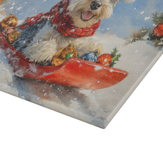 Schnauzer Dog in Sledge Let It Snow Christmas Snijplank (Hoek)