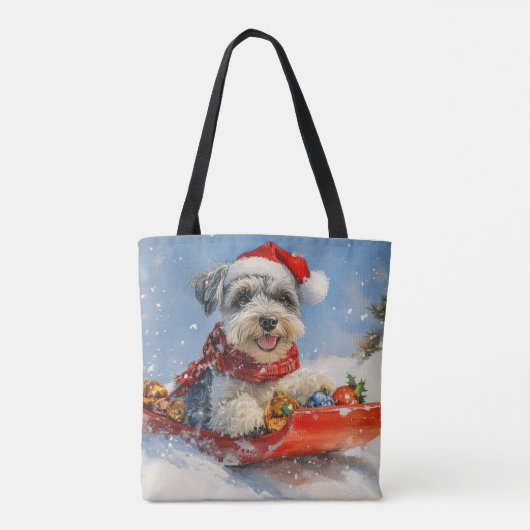 Schnauzer Dog in Sledge Let It Snow Christmas Tote Bag (Achterkant)