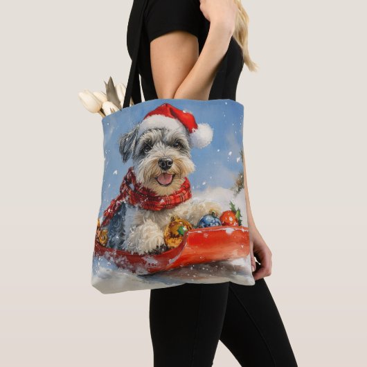 Schnauzer Dog in Sledge Let It Snow Christmas Tote Bag (Dichtbij)