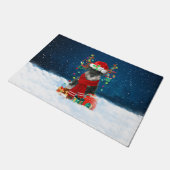 Schnauzer Dog in sneeuw met kerstcadeaus Deurmat (Schuin)