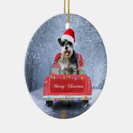 Schnauzer Dog in sneeuw, met kerstmis Keramisch Ornament (Rechts)