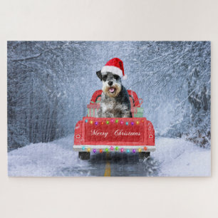 Schnauzer Dog in sneeuw, met kerstmis Legpuzzel