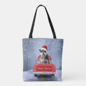 Schnauzer Dog in sneeuw, met kerstmis Tote Bag (Achterkant)