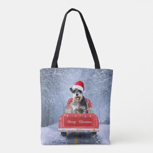 Schnauzer Dog in sneeuw, met kerstmis Tote Bag (Achterkant)