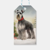 Schnauzer Dog in sneeuwkerst Cadeaulabel (Voorkant)