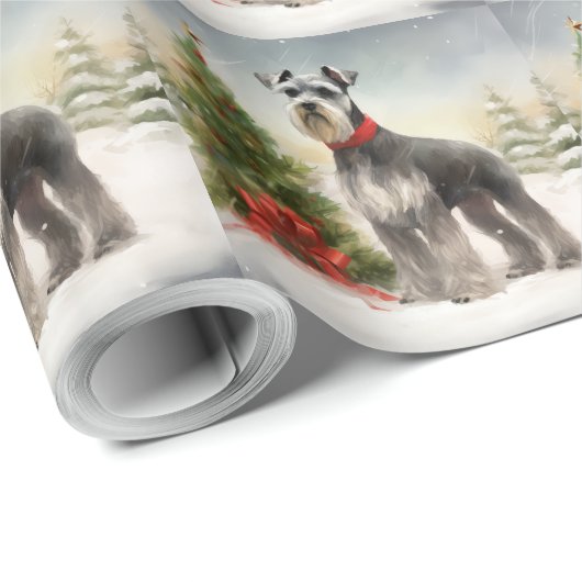 Schnauzer Dog in sneeuwkerst Cadeaupapier (Rol Hoek)