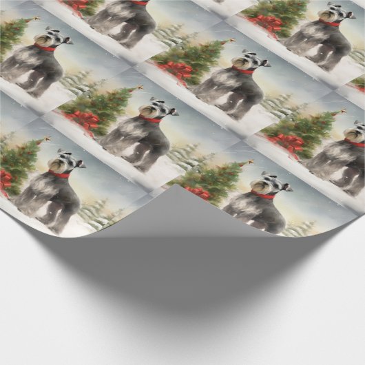 Schnauzer Dog in sneeuwkerst Cadeaupapier (Hoek)