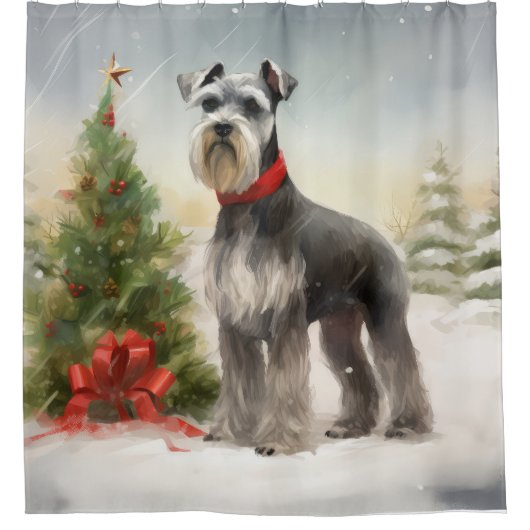 Schnauzer Dog in sneeuwkerst Douchegordijn (Voorkant)