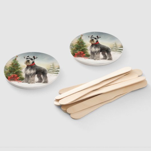 Schnauzer Dog in sneeuwkerst Handwaaier (Niet-gemonteerd)