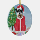 Schnauzer Dog in sneeuwkerst Keramisch Ornament (Rechts)