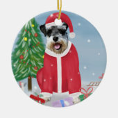 Schnauzer Dog in sneeuwkerst Keramisch Ornament (Voorkant)