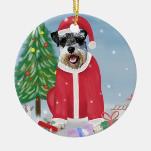 Schnauzer Dog in sneeuwkerst Keramisch Ornament (Voorkant)