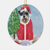 Schnauzer Dog in sneeuwkerst Keramisch Ornament (Links)