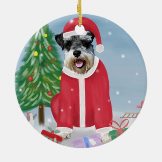 Schnauzer Dog in sneeuwkerst Keramisch Ornament (Achterkant)