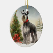 Schnauzer Dog in sneeuwkerst Keramisch Ornament (Rechts)