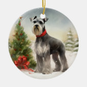Schnauzer Dog in sneeuwkerst Keramisch Ornament (Voorkant)