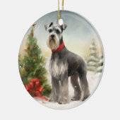 Schnauzer Dog in sneeuwkerst Keramisch Ornament (Links)