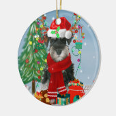 Schnauzer Dog in sneeuwkerst Keramisch Ornament (Links)