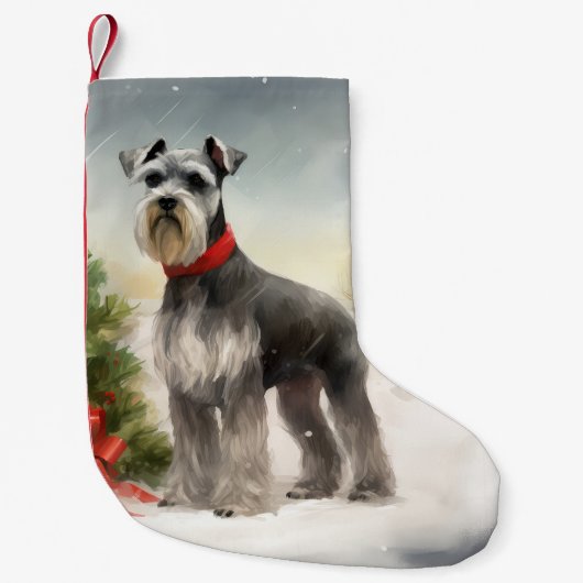 Schnauzer Dog in sneeuwkerst Kleine Kerstsok (Voorkant)