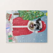 Schnauzer Dog in sneeuwkerst Legpuzzel (Horizontaal)