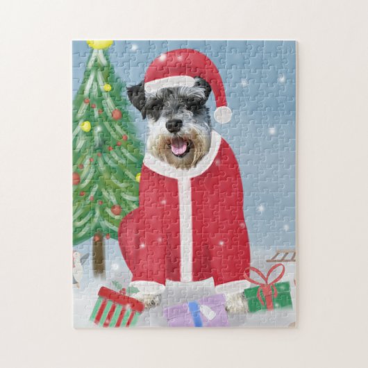 Schnauzer Dog in sneeuwkerst Legpuzzel (Verticaal)