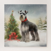 Schnauzer Dog in sneeuwkerst Legpuzzel (Verticaal)