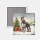 Schnauzer Dog in sneeuwkerst Magneet (Voorkant / Achterkant)