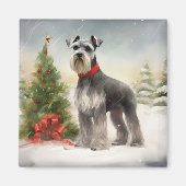 Schnauzer Dog in sneeuwkerst Magneet (Voorkant)