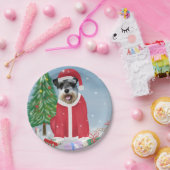 Schnauzer Dog in sneeuwkerst Papieren Bordje (Feest)