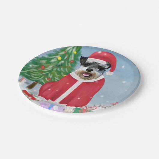 Schnauzer Dog in sneeuwkerst Papieren Bordje (Gekanteld)