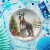 Schnauzer Dog in sneeuwkerst Papieren Bordje (Feest)