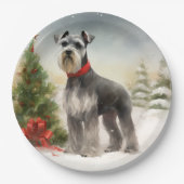 Schnauzer Dog in sneeuwkerst Papieren Bordje (Voorkant)