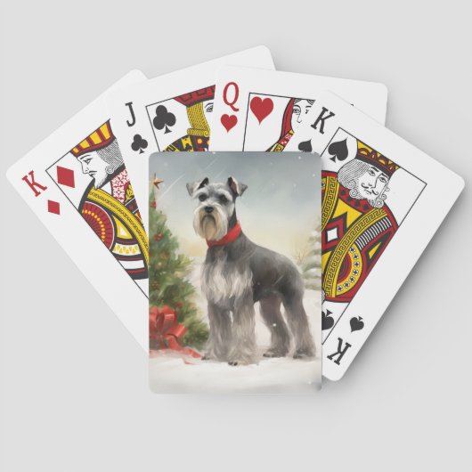 Schnauzer Dog in sneeuwkerst Pokerkaarten (Achterkant)