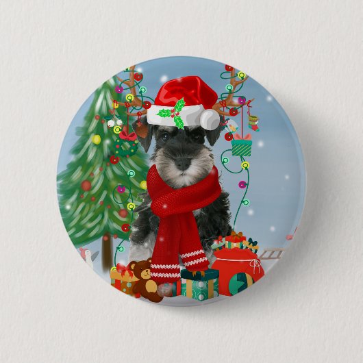 Schnauzer Dog in sneeuwkerst Ronde Button 5,7 Cm (Voorkant)