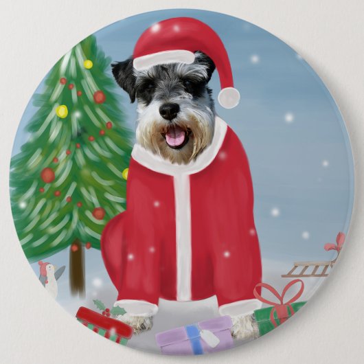 Schnauzer Dog in sneeuwkerst Ronde Button 6,0 Cm (Voorkant)