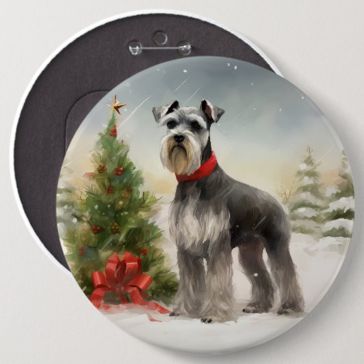 Schnauzer Dog in sneeuwkerst Ronde Button 6,0 Cm (Voorkant /achterkant)