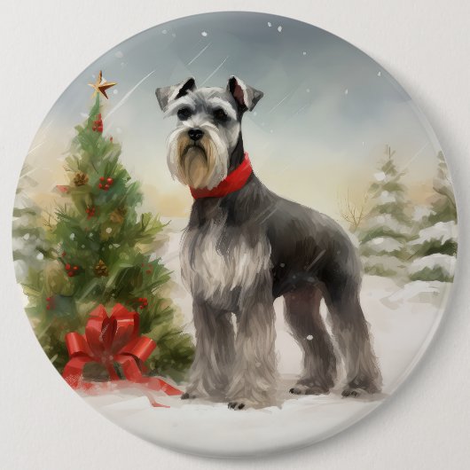 Schnauzer Dog in sneeuwkerst Ronde Button 6,0 Cm (Voorkant)