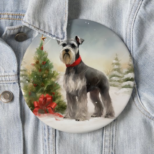 Schnauzer Dog in sneeuwkerst Ronde Button 6,0 Cm (In situ)