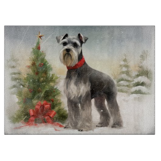 Schnauzer Dog in sneeuwkerst Snijplank (Voorkant)