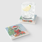 Schnauzer Dog in sneeuwkerst Stenen Onderzetter (Zijkant)