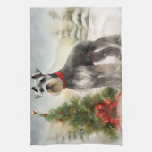 Schnauzer Dog in sneeuwkerst Theedoek (Verticaal)