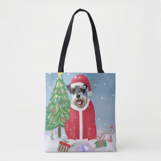 Schnauzer Dog in sneeuwkerst Tote Bag (Voorkant)