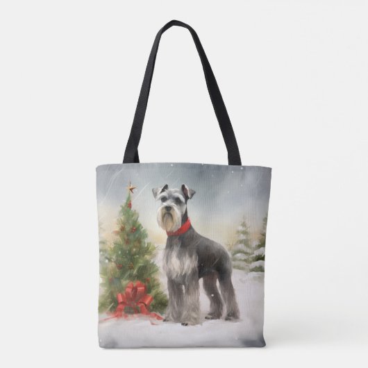 Schnauzer Dog in sneeuwkerst Tote Bag (Achterkant)